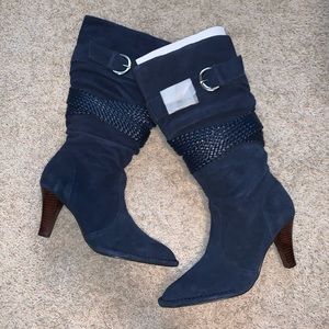 “Hot in Hollywood” Navy Blue Slouchy Suede Boots